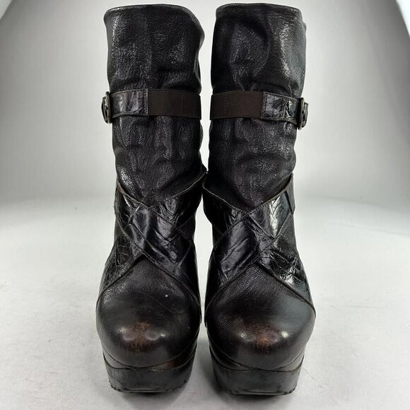 Stuart weitzman holdon Brown shark nappa Booties US 7 M High Heels Buckles Boots - Picture 2 of 12